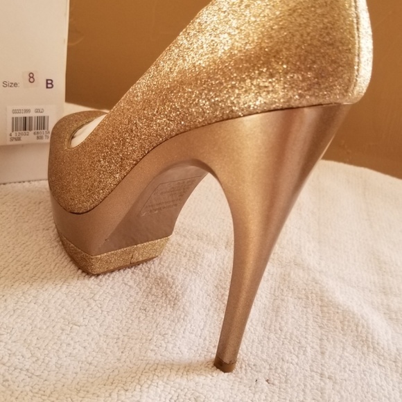 Gold Glitter Peep Toe Heels Size 8 - Picture 2 of 4
